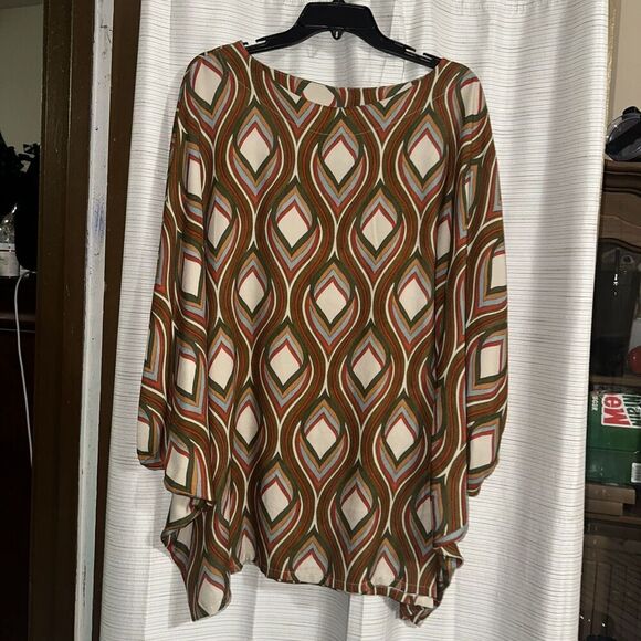 Bryn Walker Woven Mod Geo Print Top Sz L Dolman Sleeve Coordinating Tunic - Picture 1 of 7